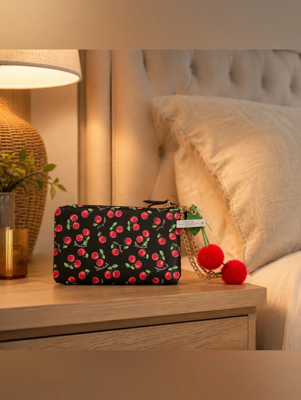 Juicy Couture Black Cherry Print Wristlet Wallet